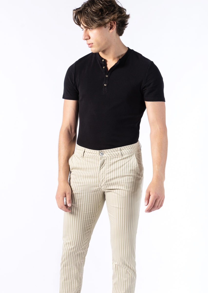 CHINOS SAND - Raso Stretch PPT con stampa disegno "Riga" - N10 009 MASTICE TDR