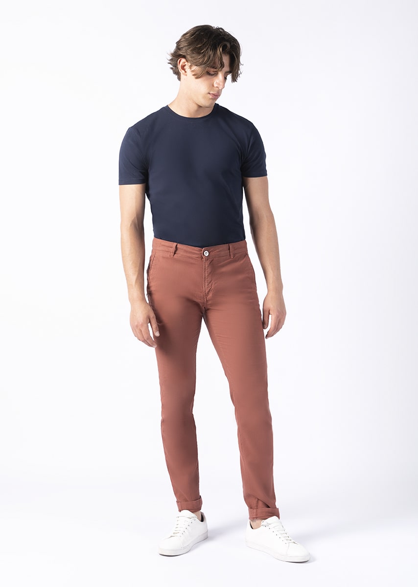 CHINOS REY - Tinto Filo Stretch PPT disegno "Micro fantasia" - F48 522 TOMATO TDR