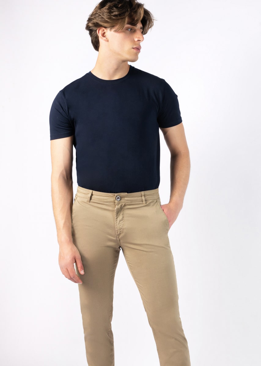 CHINOS SAND - Tinto Filo Stretch PPT disegno "Micro fantasia" - F47 727 NUT TDR