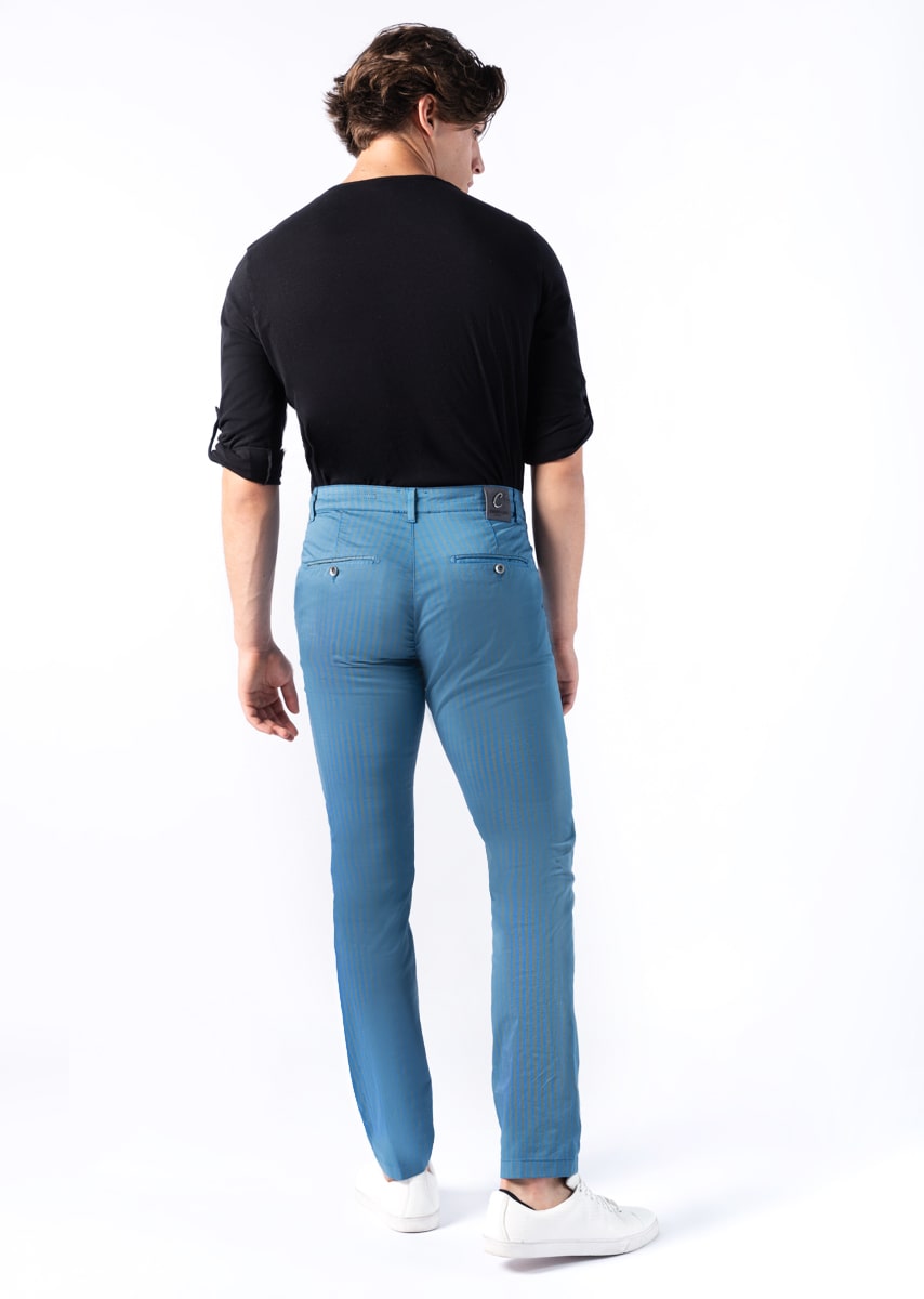 CHINOS REY 17 - Raso Stretch PPT con stampa disegno "Riga" - N10 824 BLU CALIFORNIA TDR
