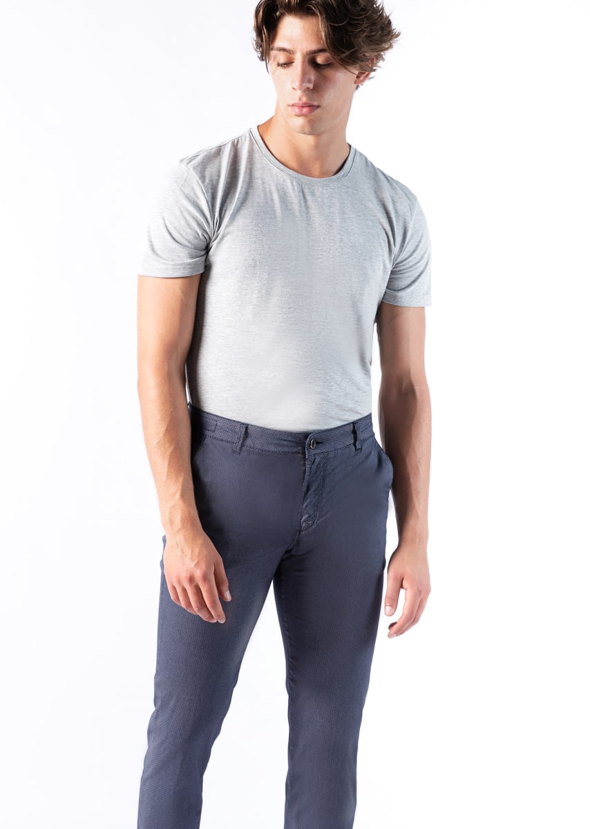 CHINOS SAND - Raso Stretch PPT con stampa disegno Micro Fantasia - N09 883 CLASSIC BLUE TDR