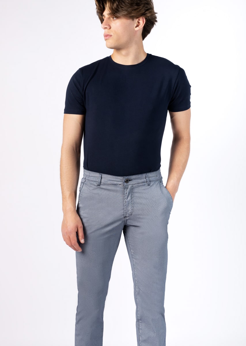 CHINOS REY 17 - Raso Stretch PPT con stampa disegno "Micro fantasia" - N09 883 CLASSIC BLUE TDR TONO CHIARO