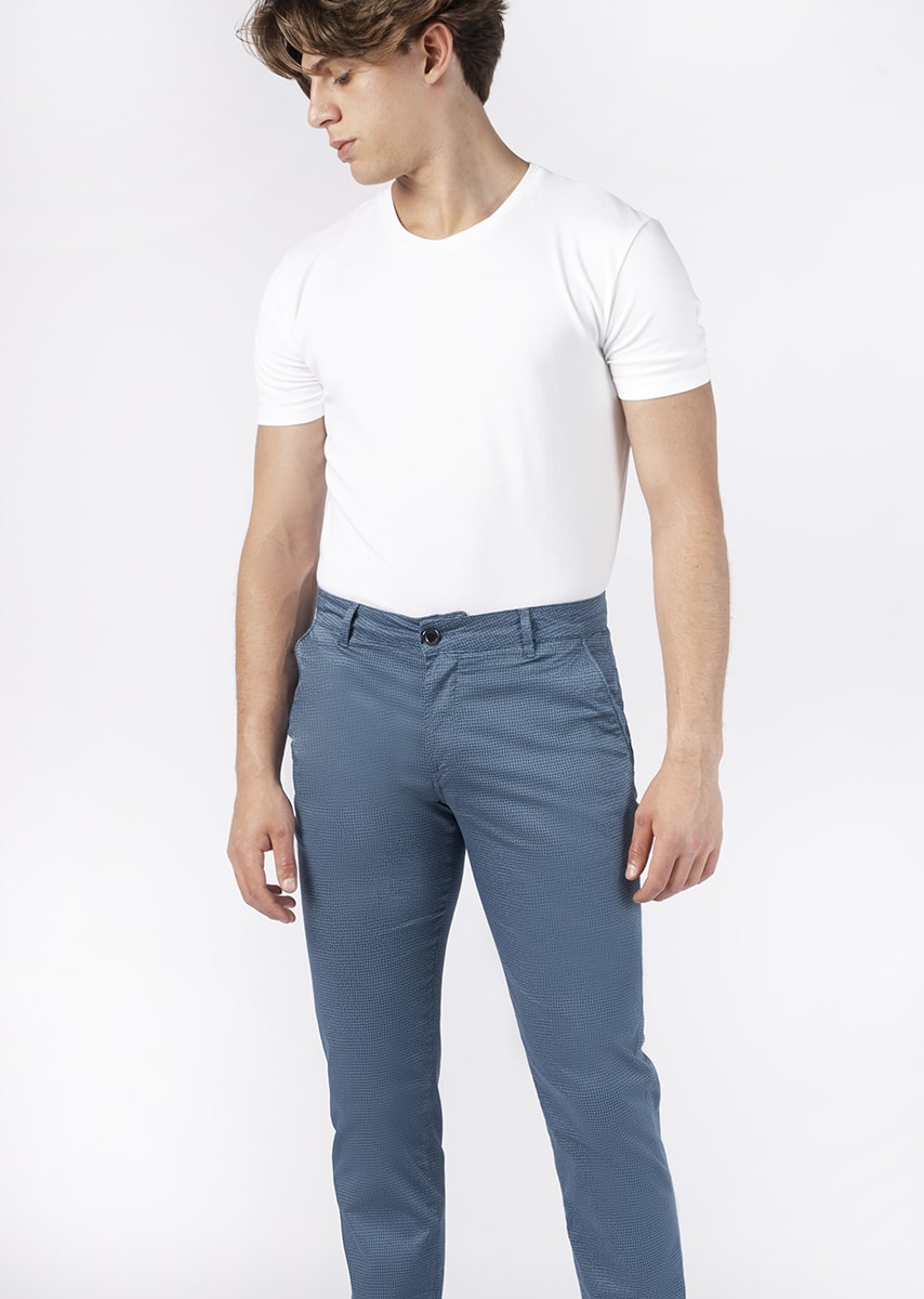 CHINOS REY 17 - Raso Stretch PPT con stampa disegno "Spina Di Pesce" - N15 828 CLOUD TDR