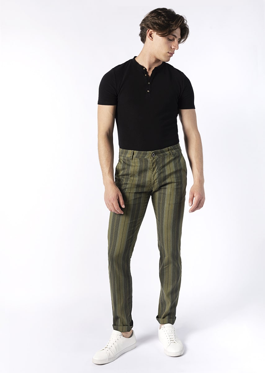 CHINOS REY 17 - Lino Stretch PPT con stampa disegno "Riga" - N16 652 FLORA TDR