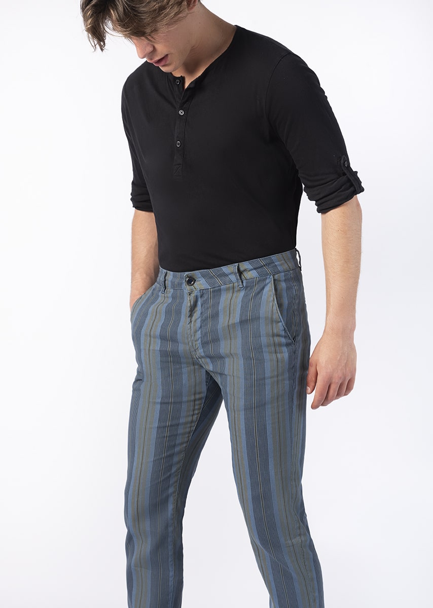 CHINOS REY 17 - Lino Stretch PPT con stampa disegno "Riga" - N16 828 CLOUD TDR