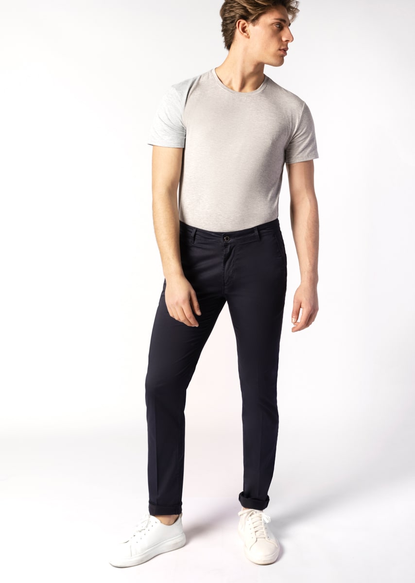 CHINOS REY 17 - Tinto Filo Stretch PPT disegno "Micro Fantasia" - F47 883 CLASSIC BLUE TDR