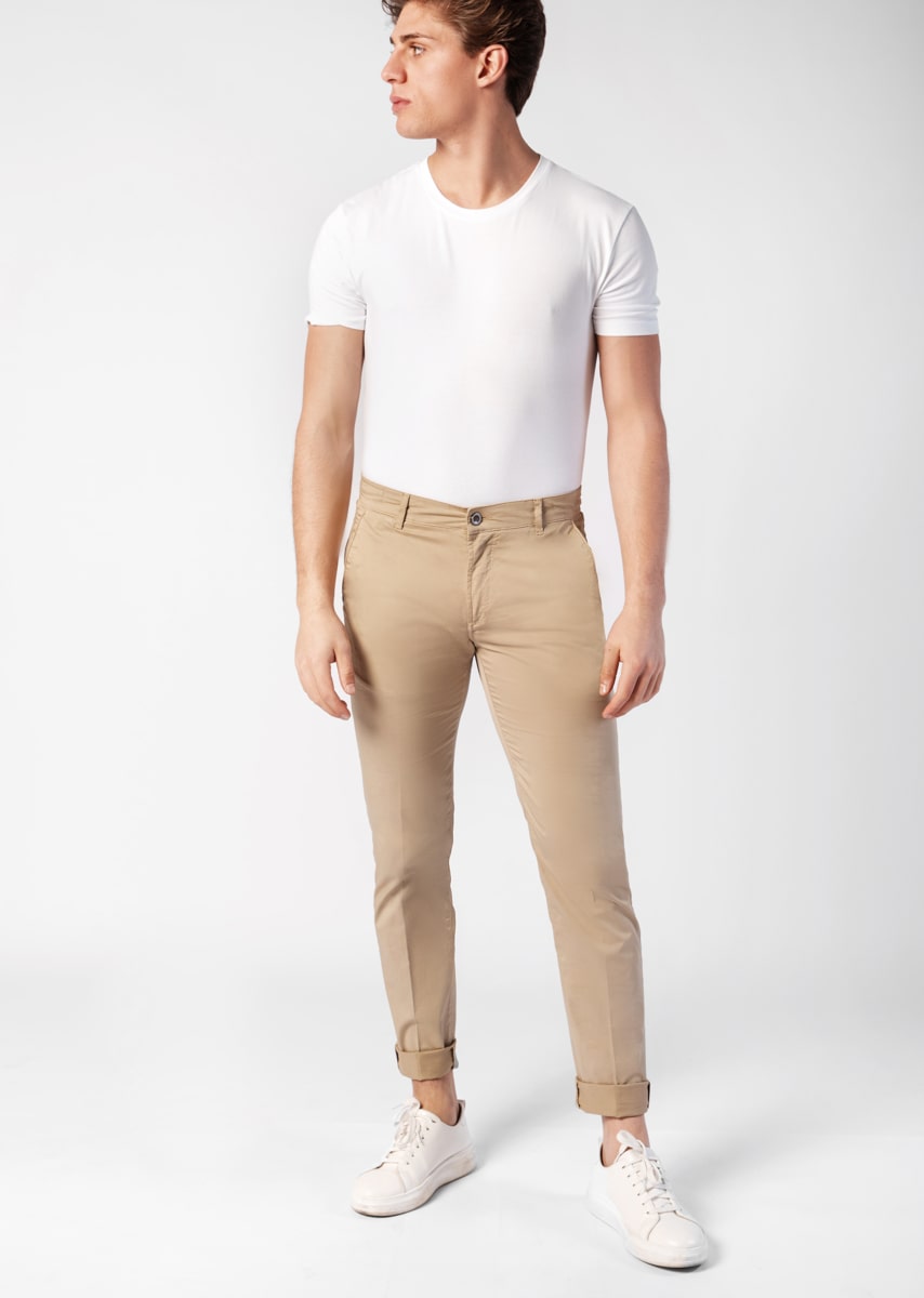 CHINOS REY 17 - Raso Stretch PPT - N21 719 BLEACHED SAND TDR
