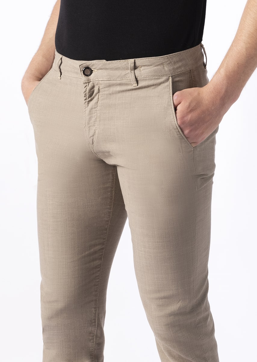CHINOS REY - Tinto Filo Stretch PPT disegno "microfantasia" - F48-719 BLEACHED SAND TDR