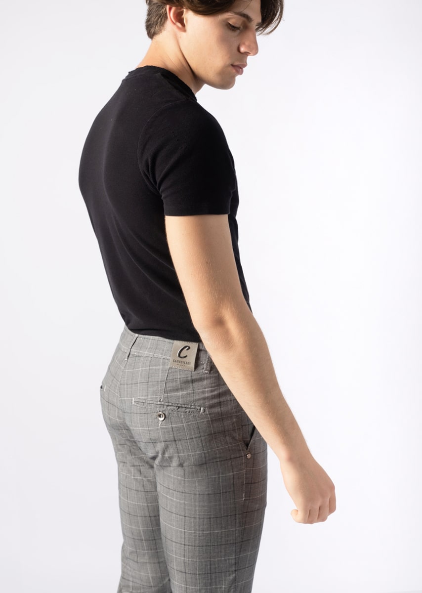 CHINOS REY 17 - Tinto Filo Stretch PPT misto lino disegno "Quadro" - F49 915 ARGENTO TDR