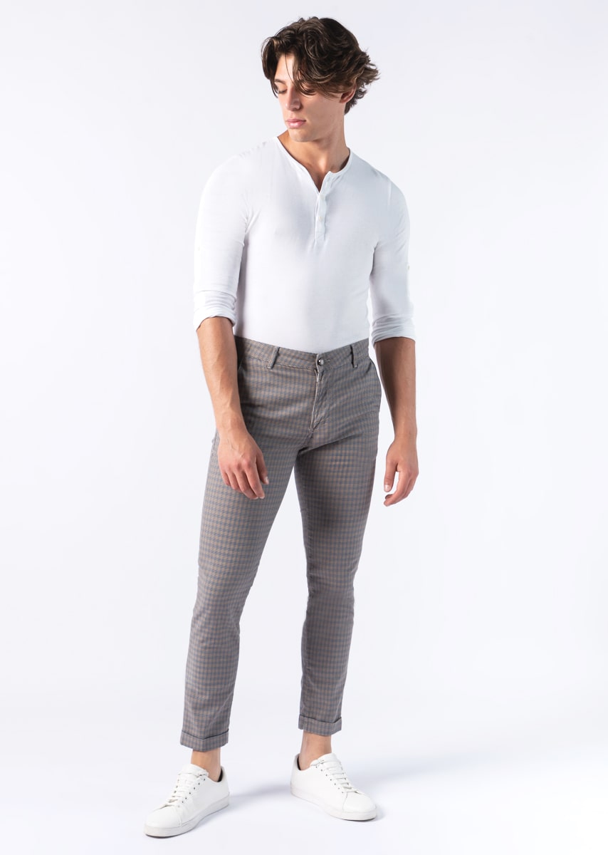 CHINOS SAND - Tinto Filo Stretch PPT Fantasia Quadretto - 03F 915 ARGENTO TDR
