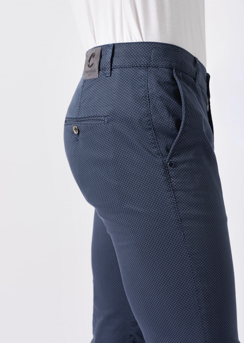 CHINOS REY 17 - Raso Stretch PPT con stampa disegno "Spina Di Pesce" - N12 887 DEEP NAVY TDR
