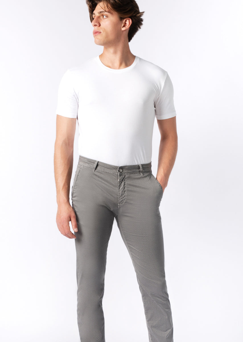 CHINOS REY 17 - Raso Stretch PPT con stampa disegno "Spina Di Pesce" - N12 915 ARGENTO TDR