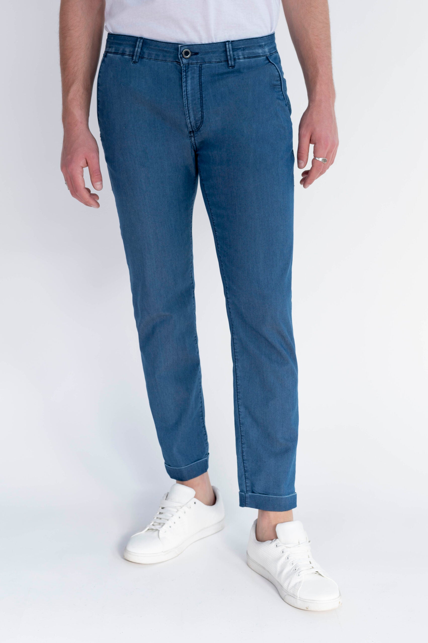 CHINOS SAND - Blu Denim Stretch Ultra Light in Seta - D42 A380