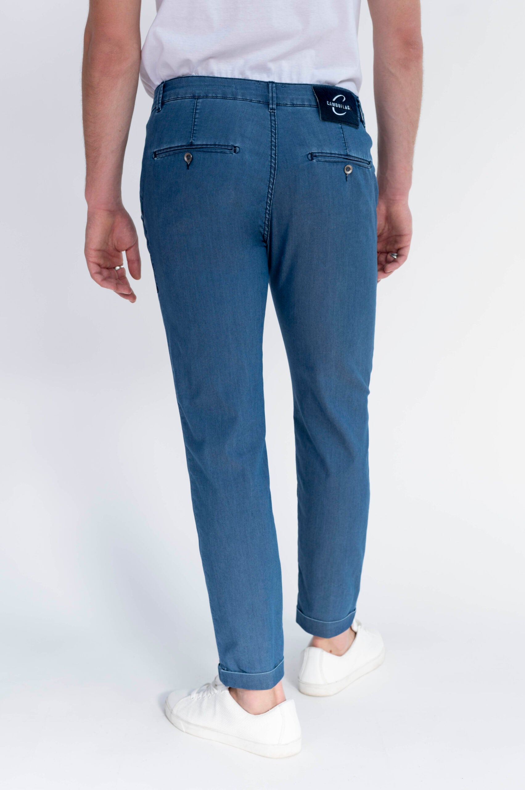 CHINOS SAND - Blu Denim Stretch Ultra Light in Seta - D42 A380