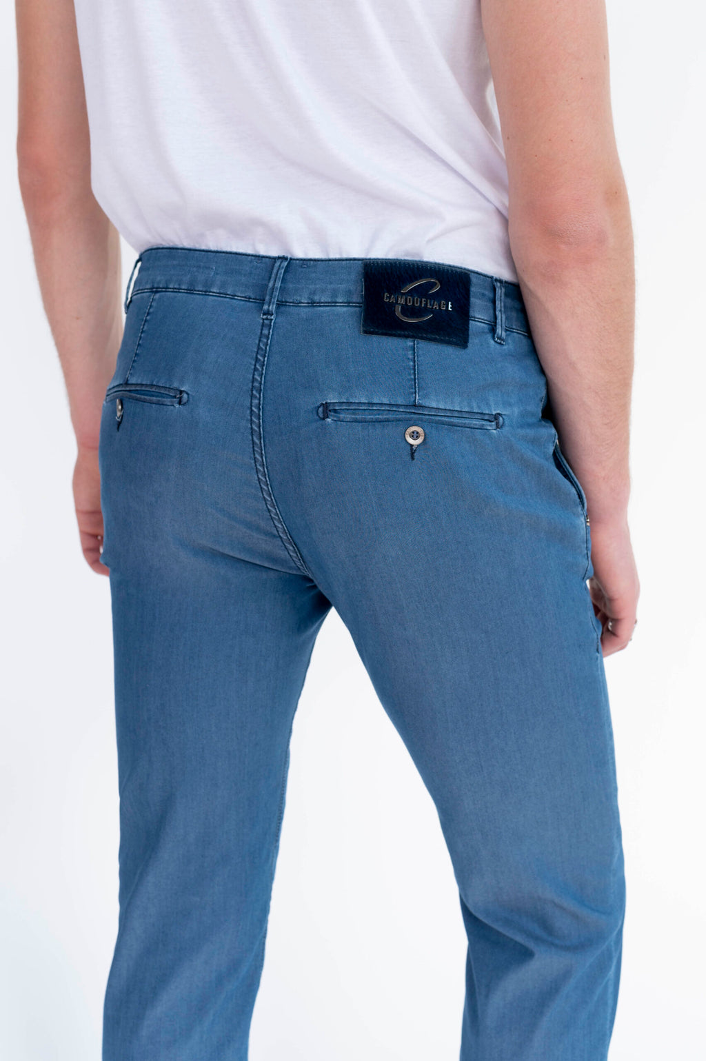 CHINOS SAND - Blu Denim Stretch Ultra Light in Seta - D42 A380