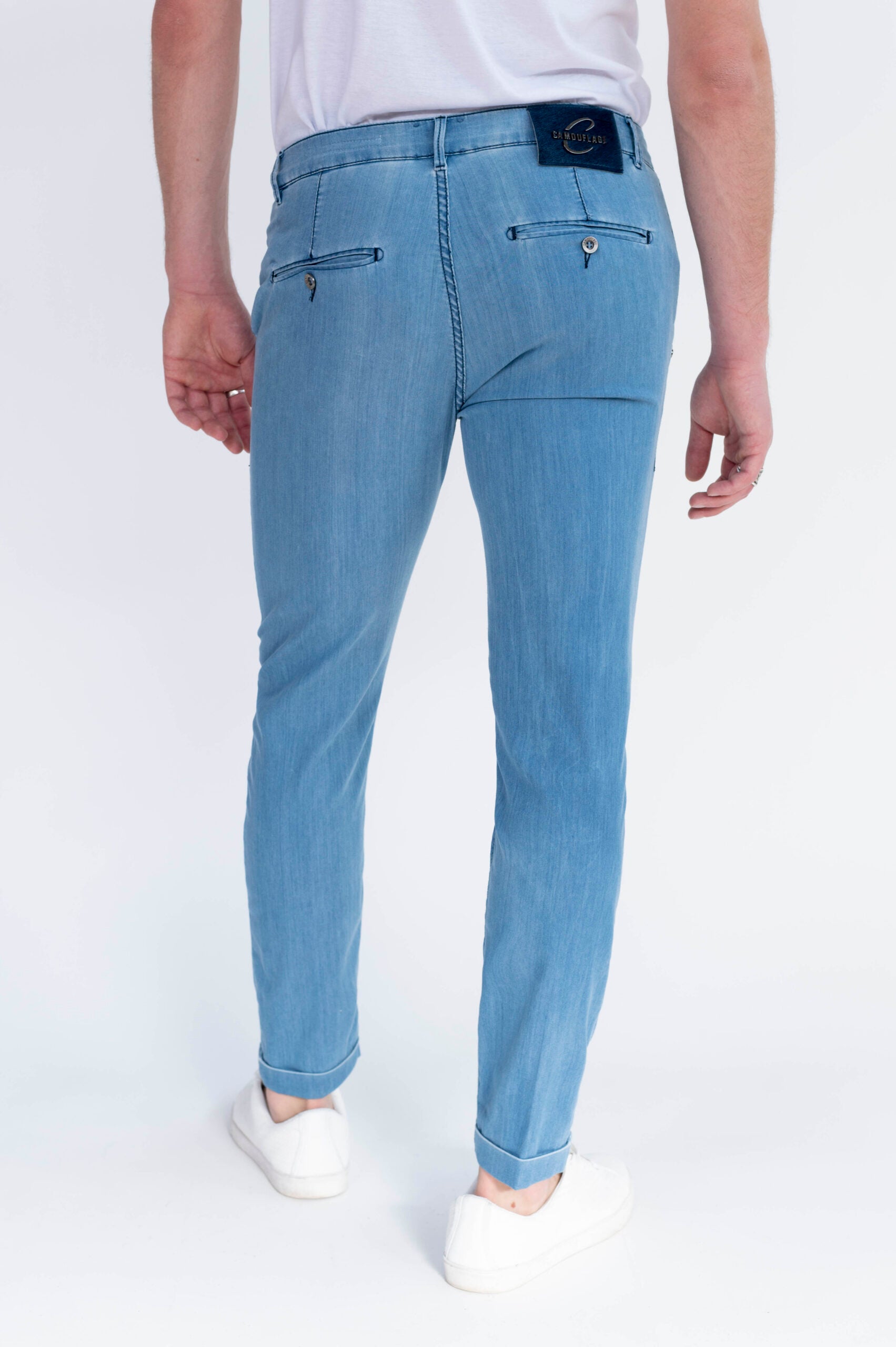 CHINOS SAND - Blu Denim Stretch Ultra Light in Seta - D42 A390