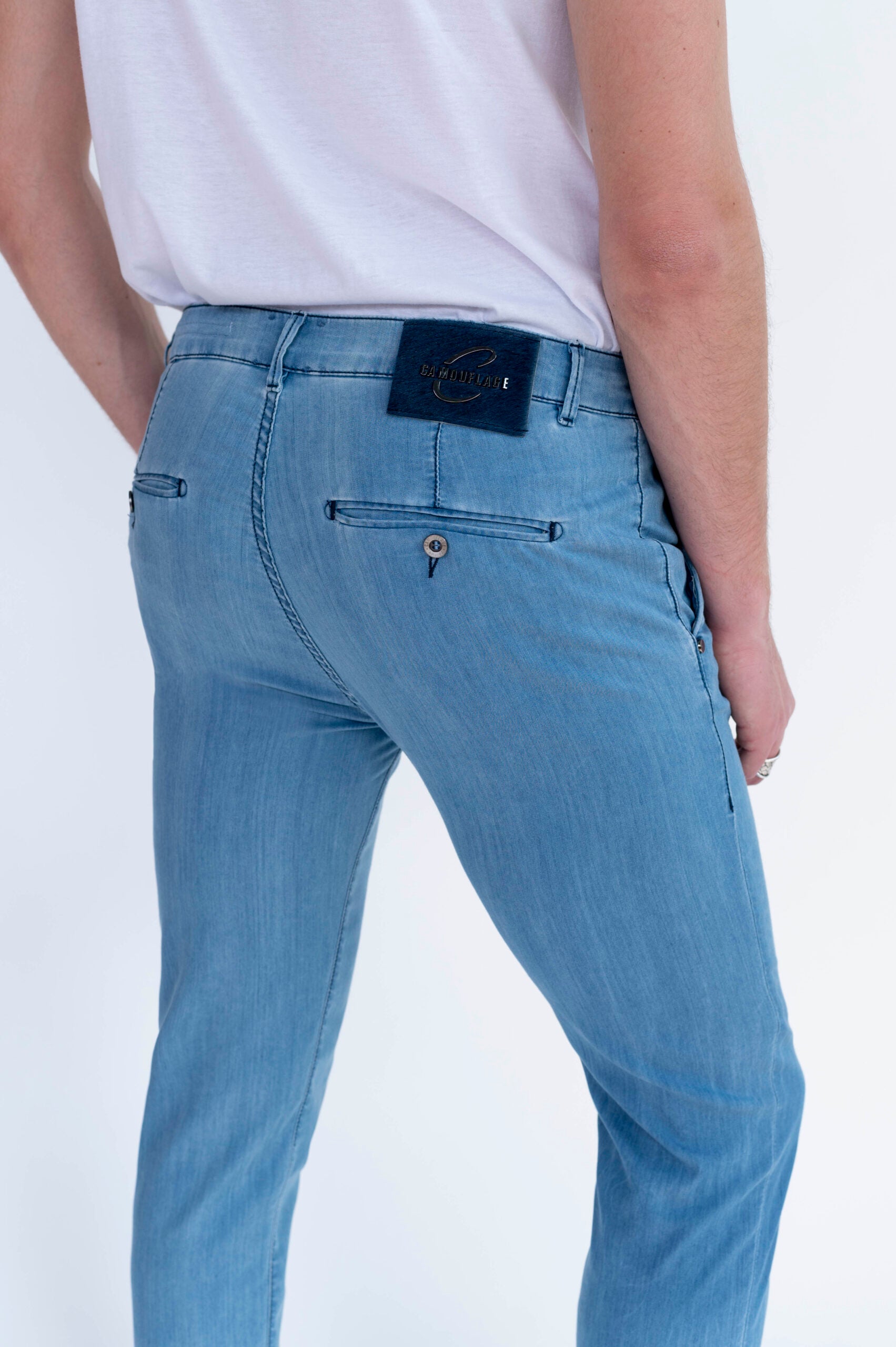 CHINOS SAND - Blu Denim Stretch Ultra Light in Seta - D42 A390