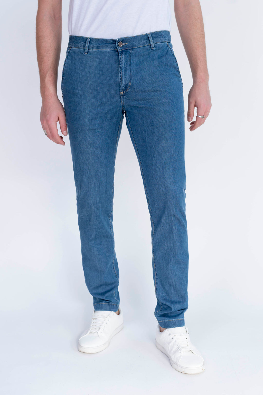 CHINOS REY - Blu Denim Stretch Ultra Light con Micro Disegno - D41 A379