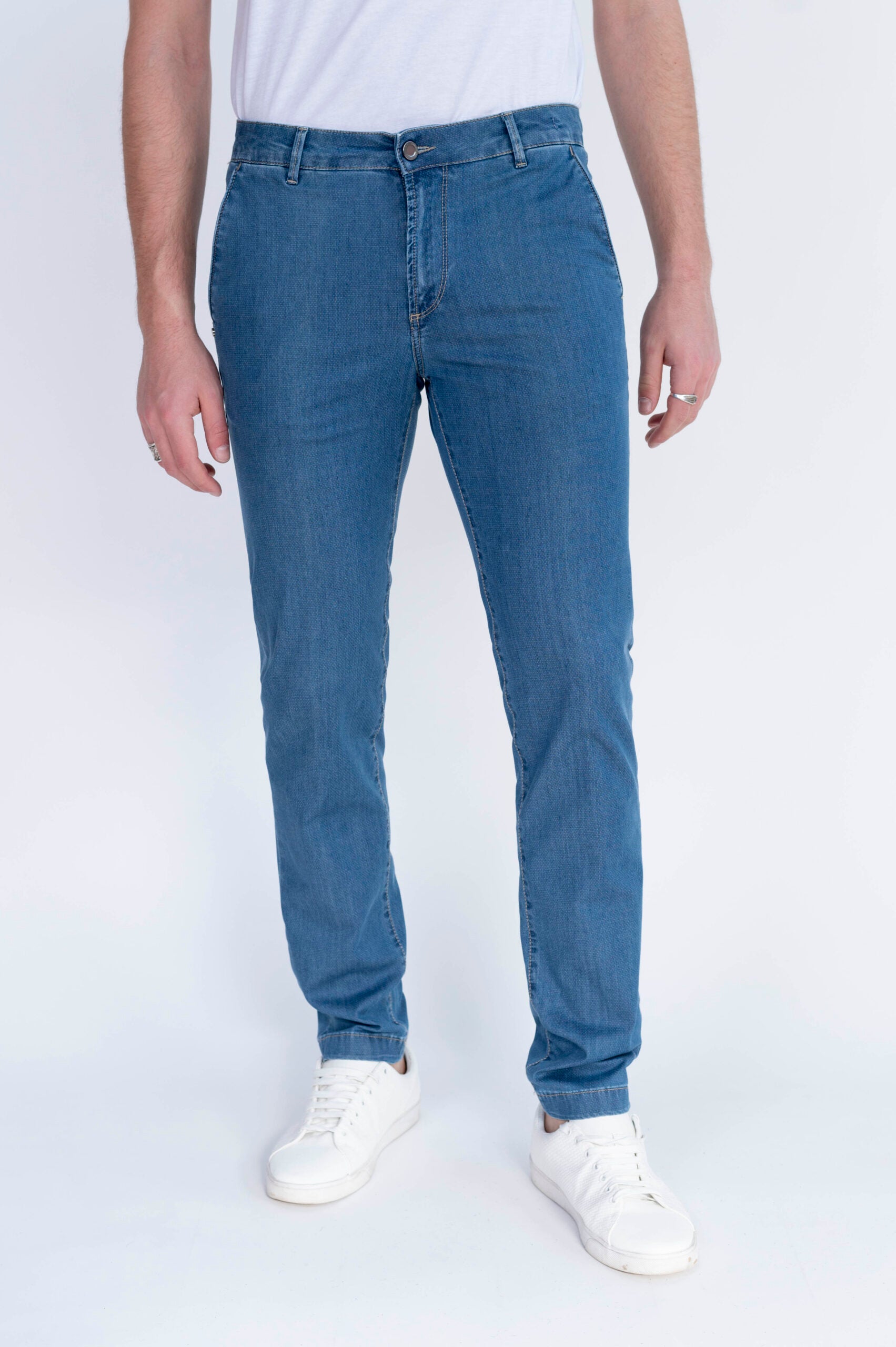 CHINOS REY - Blu Denim Stretch Ultra Light con Micro Disegno - D41 A379