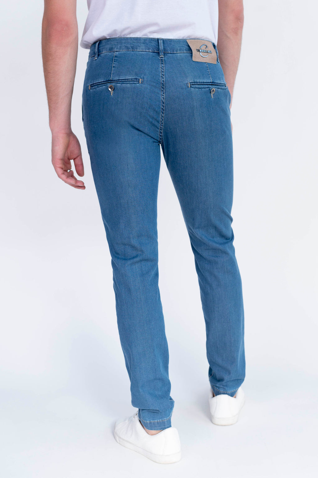 CHINOS REY - Blu Denim Stretch Ultra Light con Micro Disegno - D41 A379