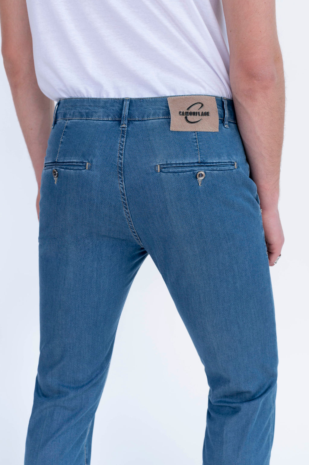 CHINOS REY - Blu Denim Stretch Ultra Light con Micro Disegno - D41 A379